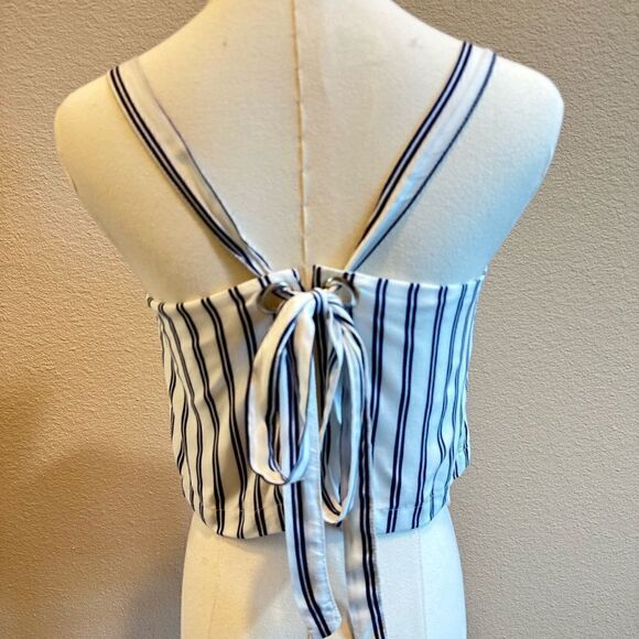 PacSun Lottie Moss Size Small Blue White Striped Nautical Preppy Crop Top - Picture 4 of 10